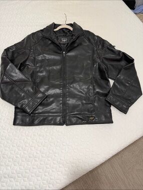 Black Leather Bomber Jacket - (Men)